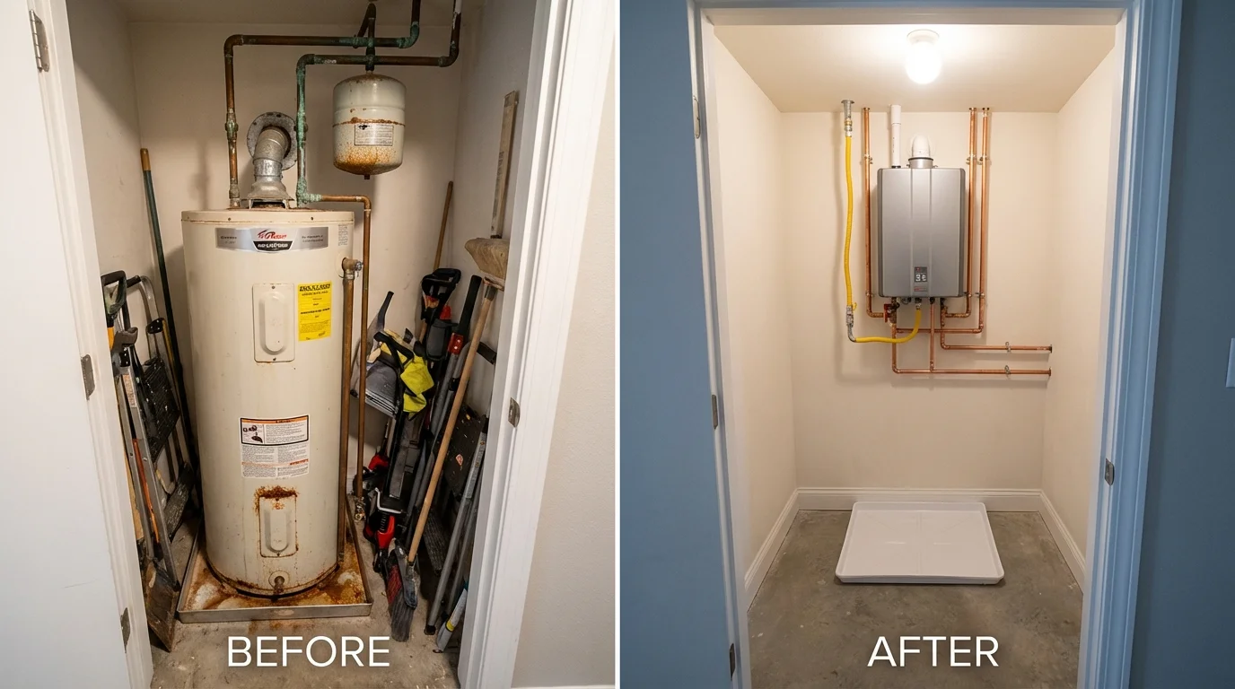 Tank water heater versus wall-mounted tankless unit comparison for Edgewood, NM homeowners